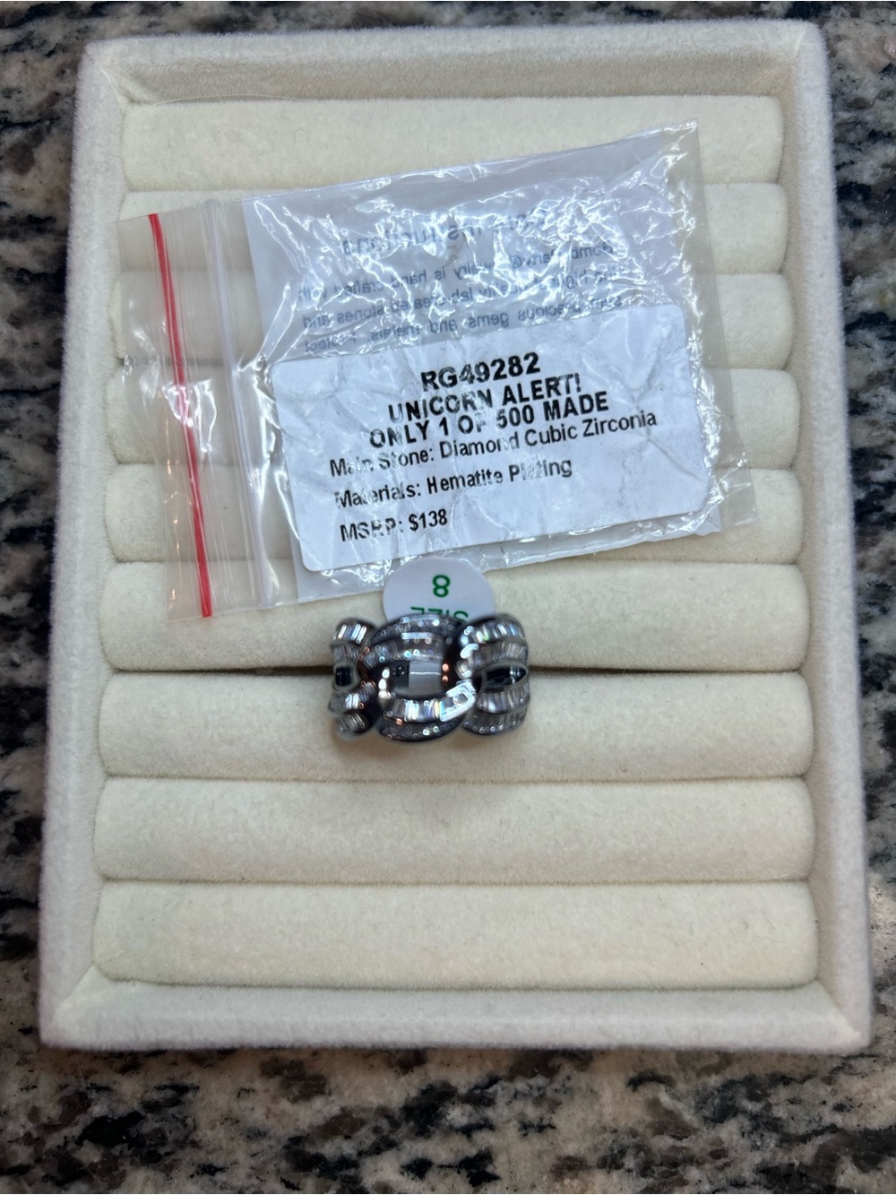 Hematite-Plated Linked Cubic Zirconia Ring in Silver Tone